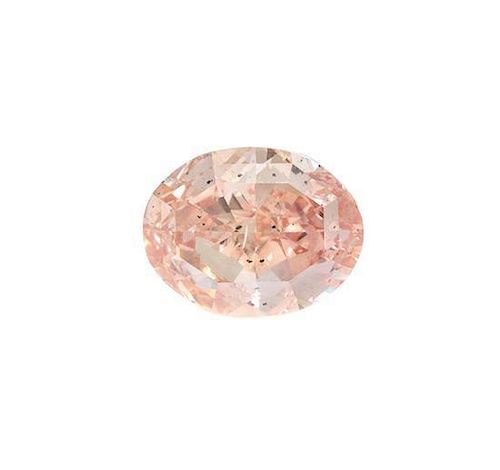 A 2.58 Carat Oval Mixed Cut Fancy Orangy Pink Diamond,