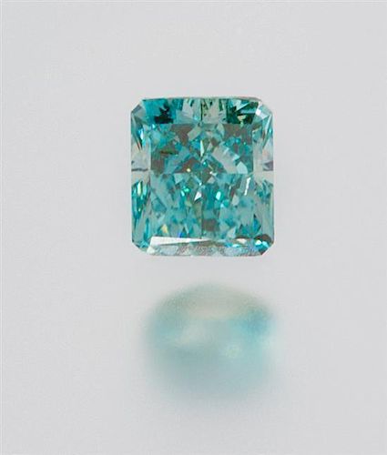 A 0.29 Carat Radiant Fancy Vivid Blue Green Diamond,