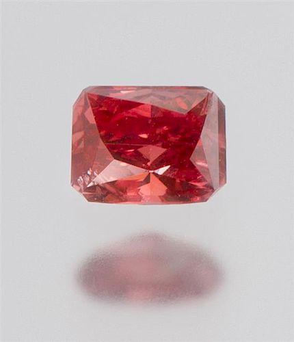 A Rare 0.37 Carat Radiant Cut Fancy Red Diamond,