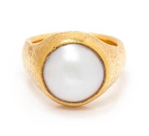 A 22 Karat Yellow Gold and Mabe Pearl Ring, Gurhan, 7.10 dwts.