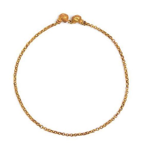 * A Possibly Ancient Yellow Gold Necklace with Double Head Clasp, 12.60 dwts.