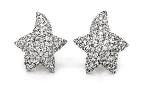 A Pair of 18 Karat White Gold and Diamond Starfish Motif Earclips, Marlene Stowe, 9.60 dwts.