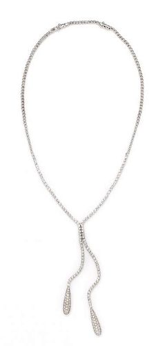 An 18 Karat White Gold and Diamond Lariat Necklace, 19.60 dwts.