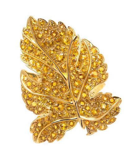 An 18 Karat Yellow Gold and Yellow Sapphire Leaf Brooch, Sabbadini, 14.65 dwts.