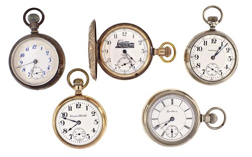 A lot of five 18 size American pocket watches