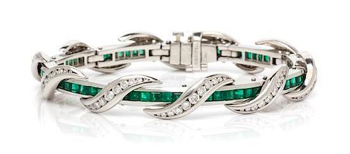 * A Platinum, Diamond and Emerald Bracelet, Charles Krypell, 42.90 dwts.