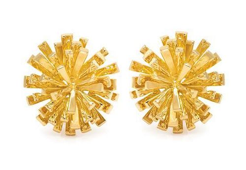 A Pair of 18 Karat Yellow Gold Starburst Earclips, Tiffany & Co., Circa 1960, 31.30 dwts.