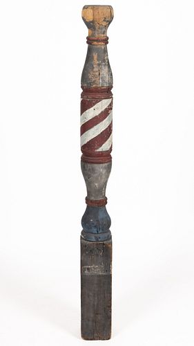 FOLK ART TURNED AND PAINTED WOODEN BARBERPOLE
