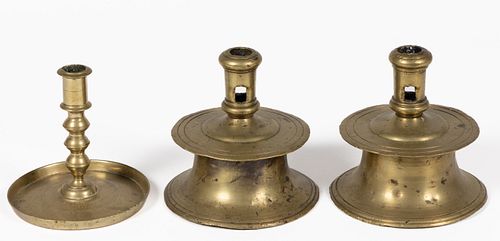 ASSORTED EARLY BRASS CANDLESTICKS, LOT OF THREE