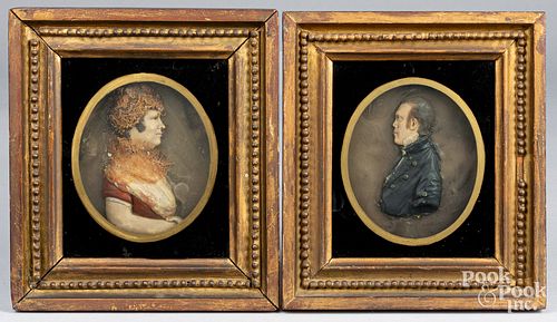 Pair of miniature wax relief portraits, 19th c.
