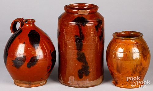 Three pieces of redware, early 19th c.