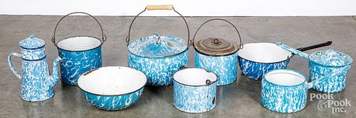 Nine pieces of blue graniteware, ca. 1900