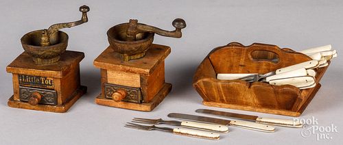 Miniature tiger maple utensil tray, 19th c.