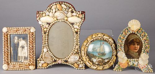 Four nautical seashell frames, early 20th c.