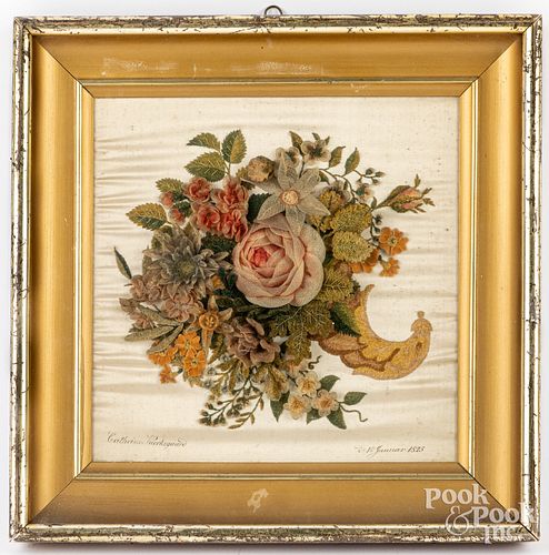 Framed felt and silk floral cornucopia