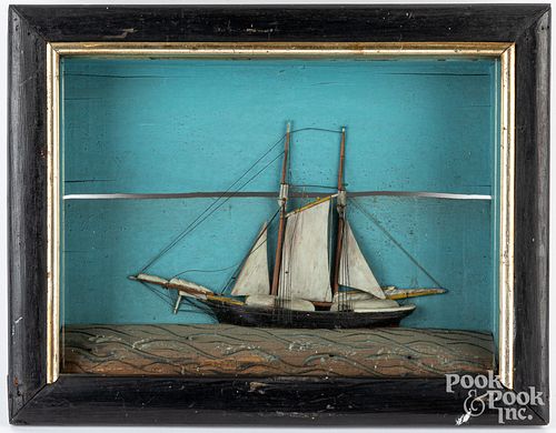 Painted sail ship diorama, 19th c.