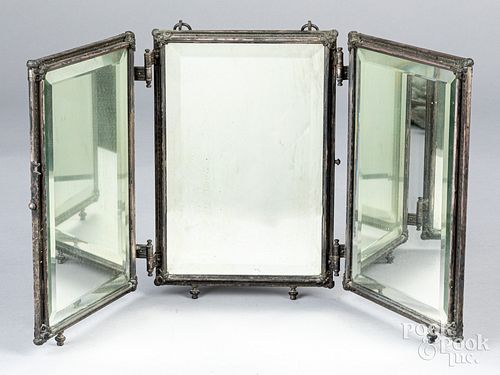Triptych celluloid hanging mirror, late 19th c.