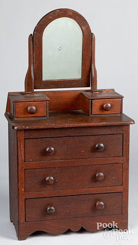 Child's walnut doll dresser with mirror, 19th c.