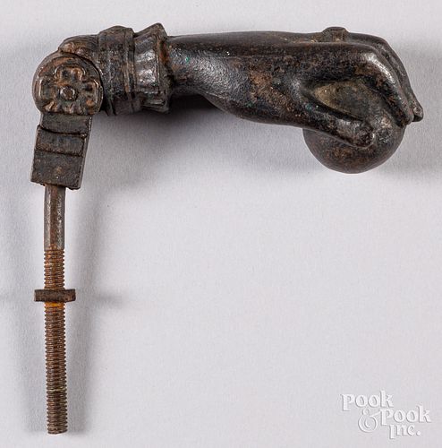Cast iron hand door knocker, 19th c.