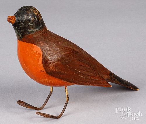 Carved and painted robin, early to mid 20th c.