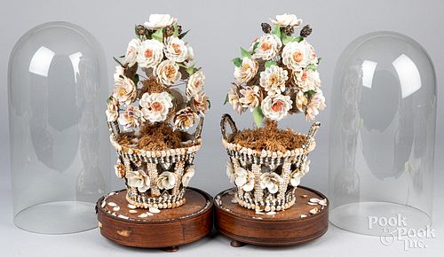 Pair of nautical seashell floral baskets