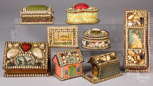 Eight nautical seashell dresser boxes