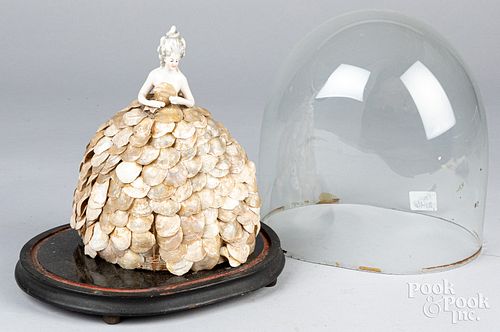 Nautical seashell doll under dome, early 20th c.