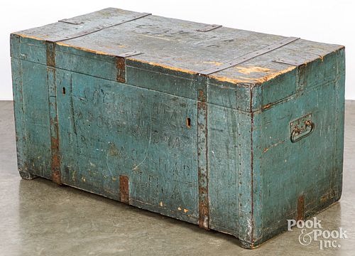 Painted pine steamer trunk, 19th c.