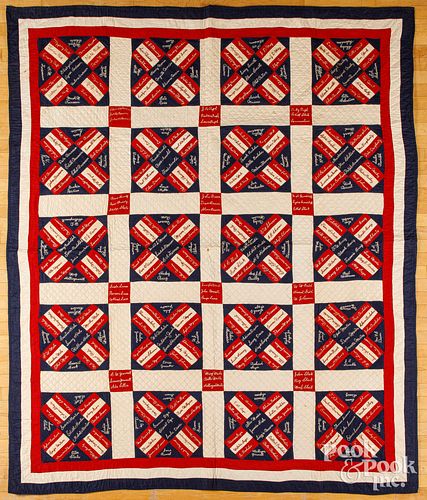 Patriotic red, white and blue Friendship quilt