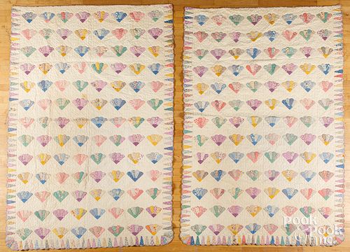 Pair of patchwork Fan quilts, early to mid 20th c.