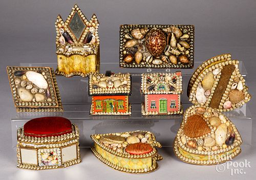 Group of nautical seashell boxes, 19th/20th c.
