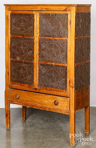Pennsylvania pine punched tin pie safe, 19th c.