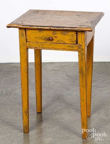 Painted pine and walnut one drawer stand, 19th c.