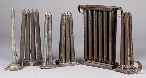 Six tin candle molds, 19th c.