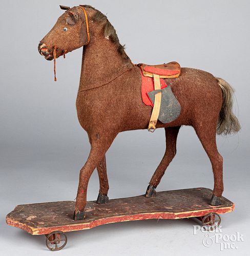 Mohair platform horse pull toy, 19th c.