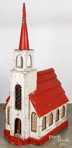 Large painted church model, early to mid 20th