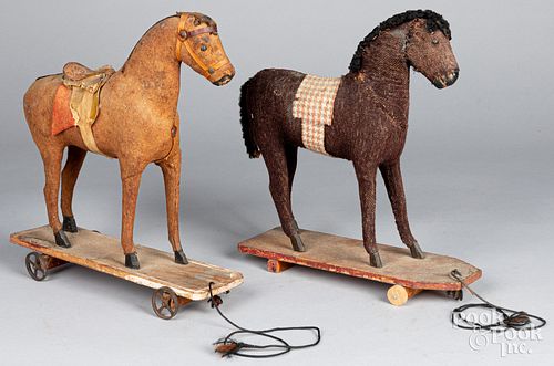 Two platform horse pull toys, ca. 1900