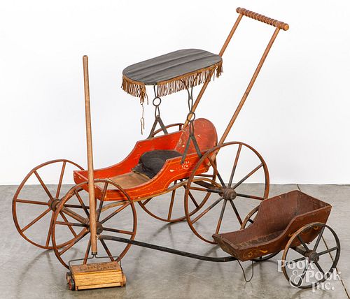 Childs painted doll stroller, 19th c.