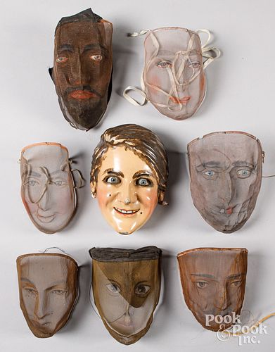 Seven Odd Fellows wire mesh masks, early 20th c.