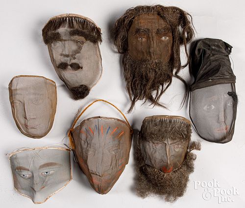 Seven Odd Fellows wire mesh masks, early 20th c.