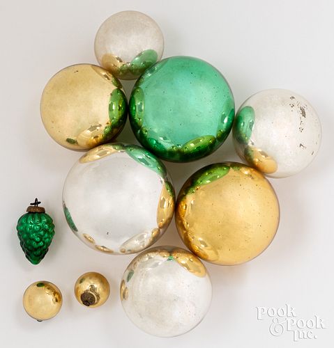 Ten glass Kugel Christmas ornaments