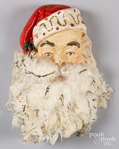 Papier mâché Santa face/mask with feather beard
