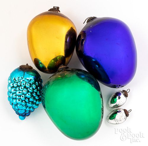 Three large Kugel type egg Christmas ornaments