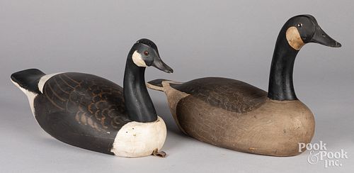 Two carved and painted Canada goose decoys