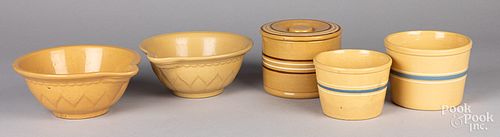 Five pieces of yellowware