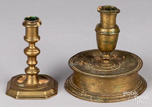 Two brass candlesticks, 17th/18th c.