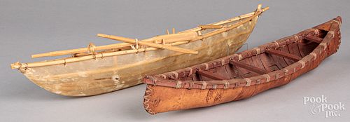 Two Native American Indian canoe models