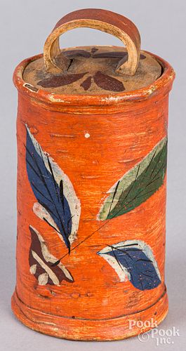 Scandinavian painted birch bark canister, 19th c.