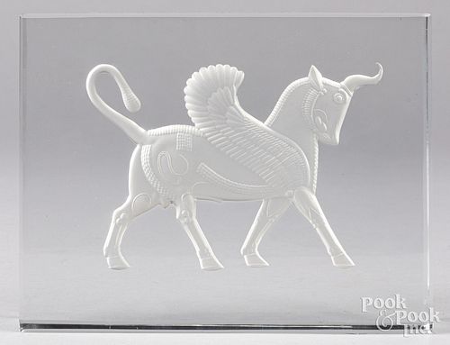 Baccarat frosted glass winged bull