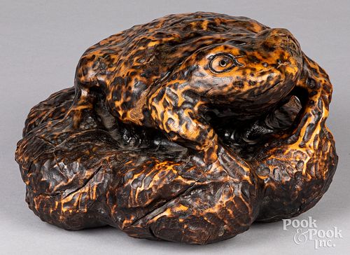 Carved wood toad, late 19th c.